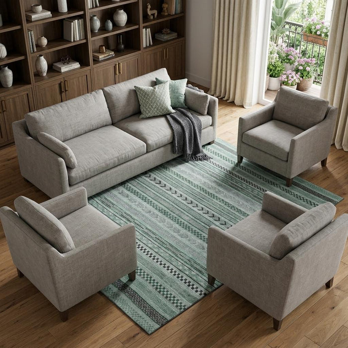 10' X 14' Striped Washable Area Rug With UV Protection (695210) - Teal / Gray