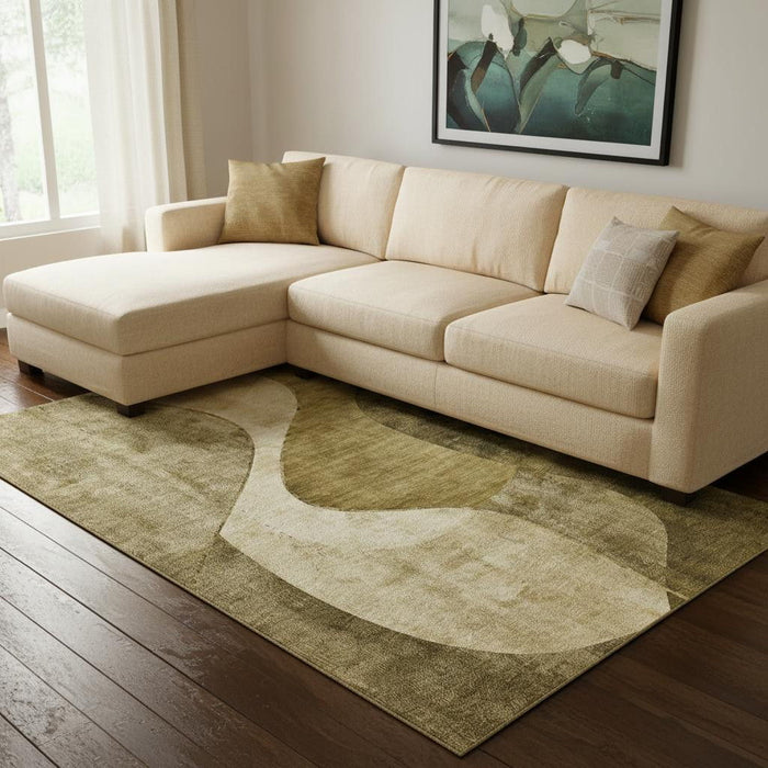 9' X 12' Abstract Washable Area Rug With UV Protection (653157) - Brown / Beige
