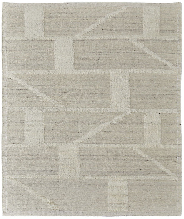 8' x 10' Wool Geometric Hand Woven Area Rug - Tan And Ivory