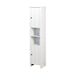 Giga wooden linen cabinet with white finish, two doors, and six shelves for bathroom storage, showcasing a sleek modern design.