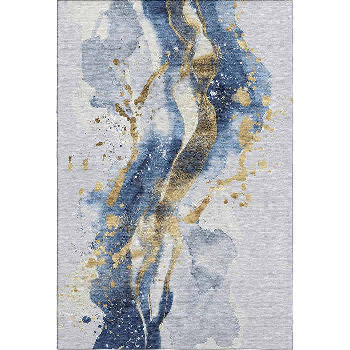 10' X 14' Abstract Washable Area Rug With UV Protection (694206) - Blue / Gold / Ivory