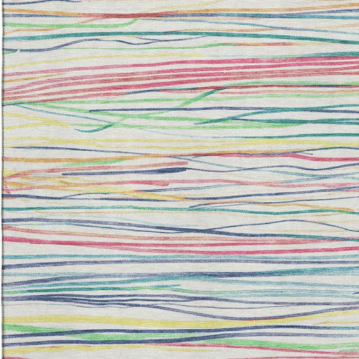 10' X 14' Striped Washable Area Rug With UV Protection (694713) - Ivory / Red / Yellow / Green