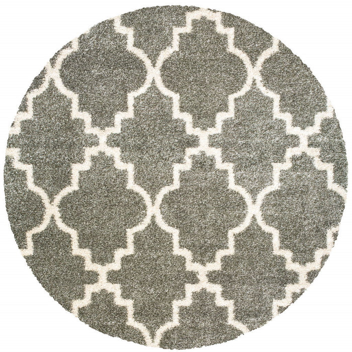 8' Round Geometric Power Loom Stain Resistant Area Rug - Gray