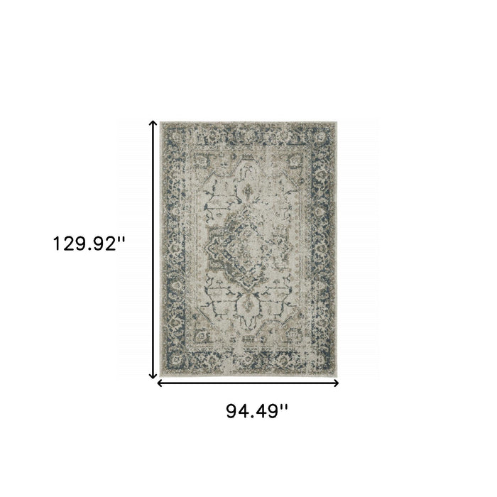 8' x 11' Oriental Power Loom Area Rug - Blue And Gray