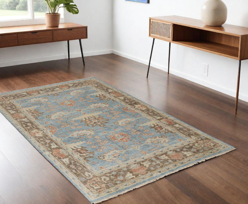 4' x 6' Wool Oriental Hand Knotted Area Rug - Brown And Blue
