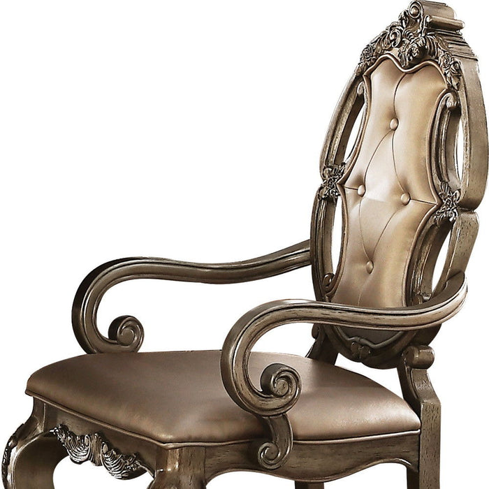 Tufted Upholstered Faux Leather And Solid Wood Dining Arm Chairs (Set of 2) - Oak
