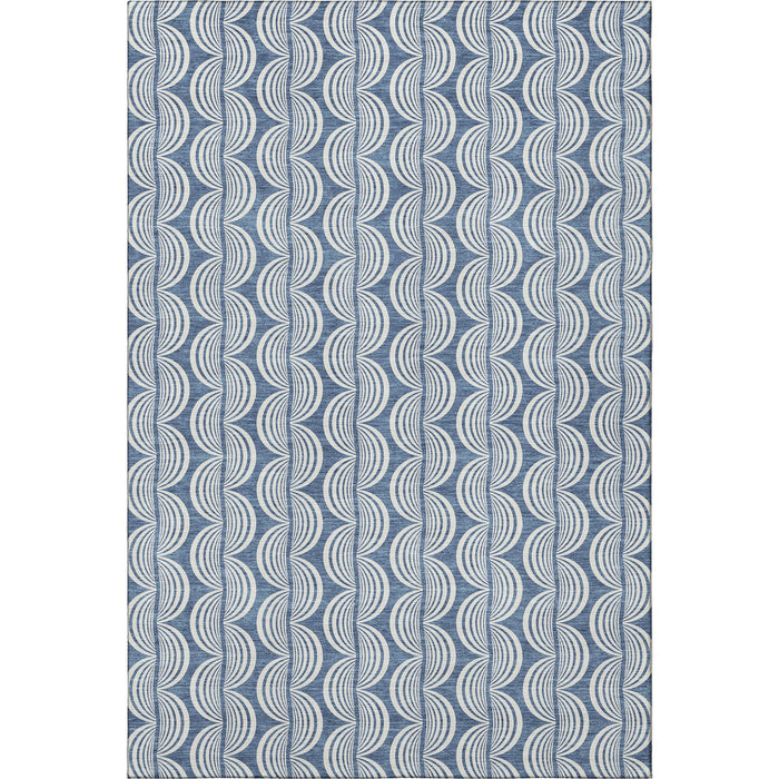 10' X 14' Ogee Washable Area Rug With UV Protection (682703) - Denim Blue / Ivory / Gray