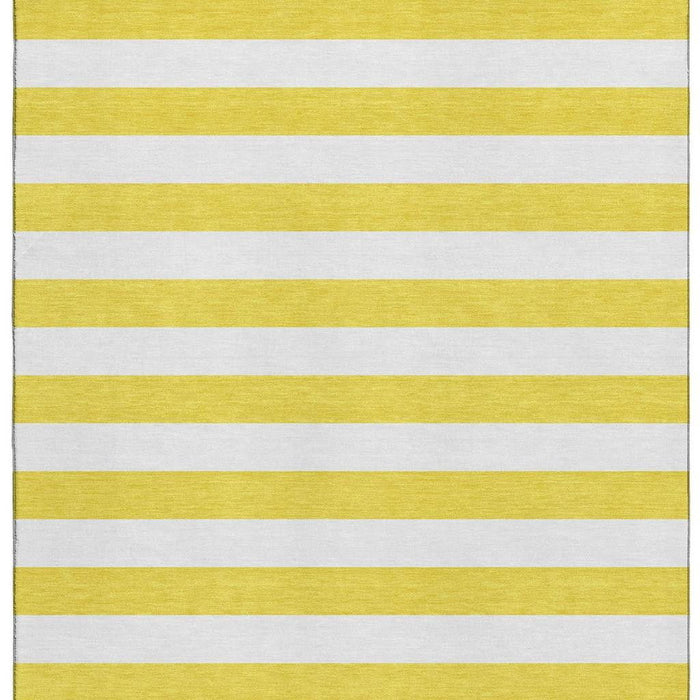 9' X 12' Striped Washable Area Rug With UV Protection (647679) - Yellow / Ivory