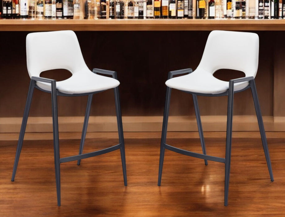 26" Faux Leather And Steel Low Back Counter Height Bar Chairs (Set of 2) - White / Black