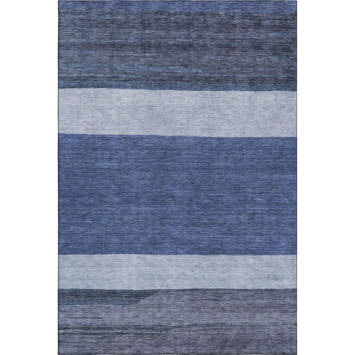 10' X 14' Striped Washable Area Rug With UV Protection (695120) - Navy Blue / Ivory / Gray