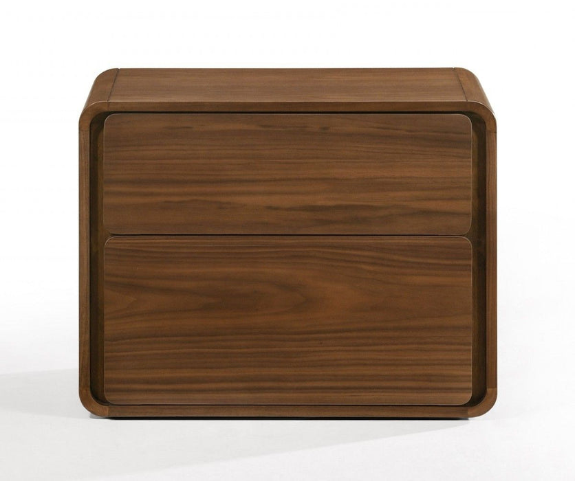 Modern Nightstand With Two Drawers - Walnut Brown