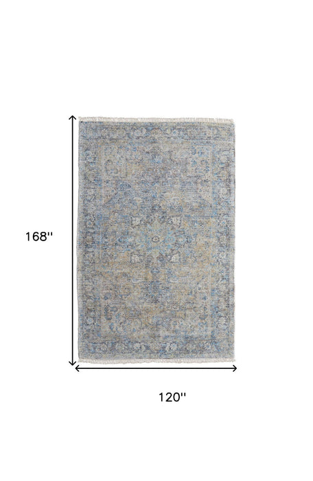 10' X 14' Abstract Hand Woven Distressed Area Rug With Fringe - Gray And Tan