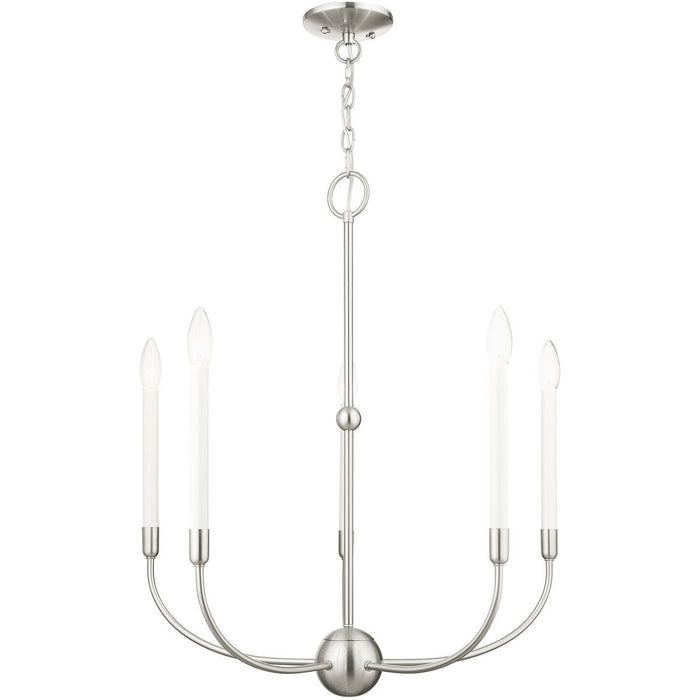 28" Five Light Dimmable Chandelier With Shades - Nickel
