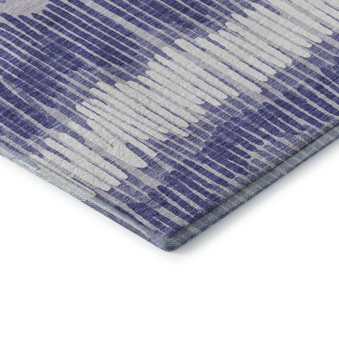 10' X 14' Striped Washable Area Rug With UV Protection (670670) - Purple / Ivory / Gray