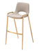 Set of two beige faux leather and steel low back bar height chairs with gold accents from HomeRoots, perfect for home bars or kitchens.