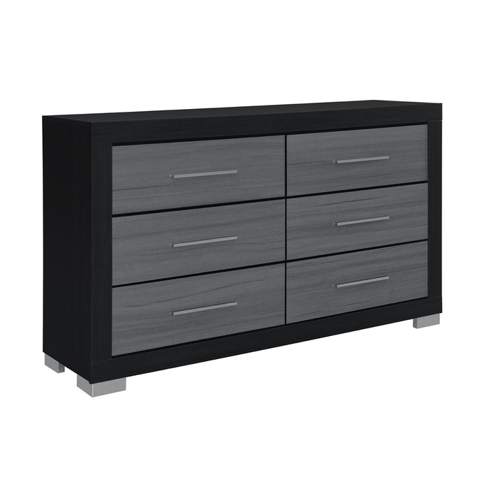 63" Wood Six Drawer Double Dresser - Black And Gray