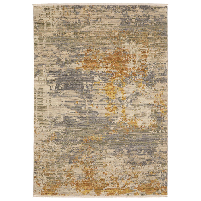 10' X 13' Abstract Area Rug With Fringe - Beige And Gold