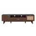 Dark brown Giga TV stand for 75-inch TVs with soft closing doors, accents, and drop-down cabinet for modern living rooms.