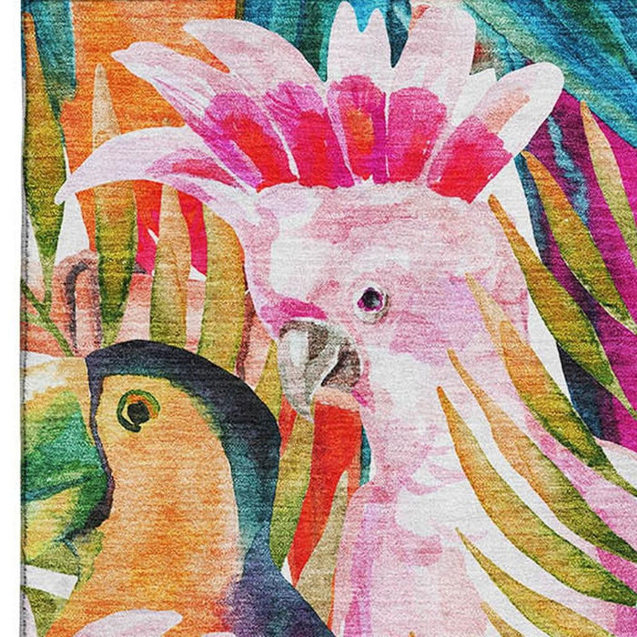 5' X 8' Geometric Washable Area Rug With UV Protection (646333) - Rainbow / Ivory