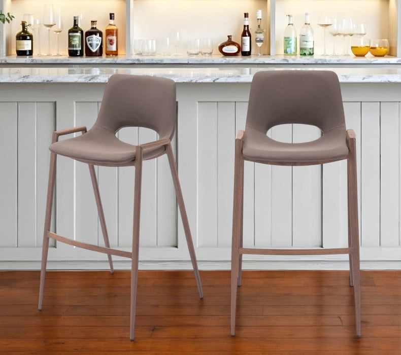 30" Modern Faux Leather And Steel Low Back Bar Height Bar Chairs (Set of 2) - Brown