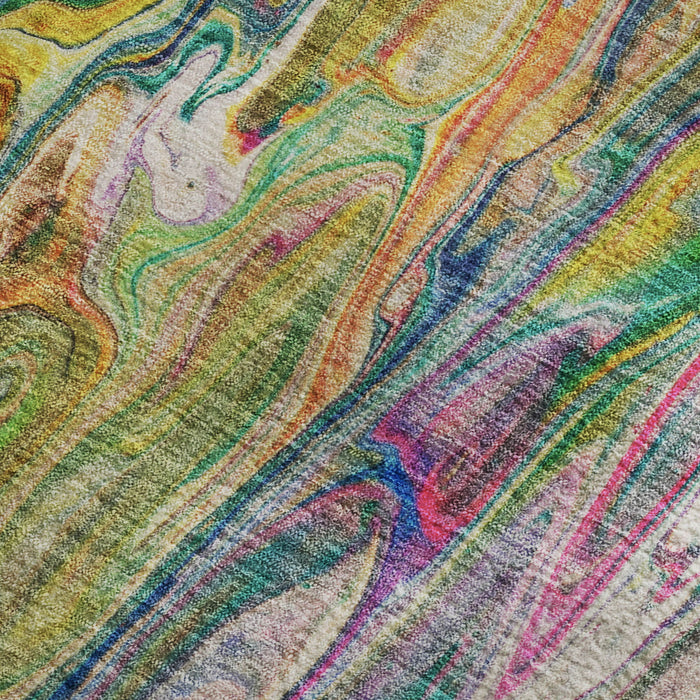 8' X 10' Abstract Washable Area Rug With UV Protection (650936) - Green / Gold / Teal