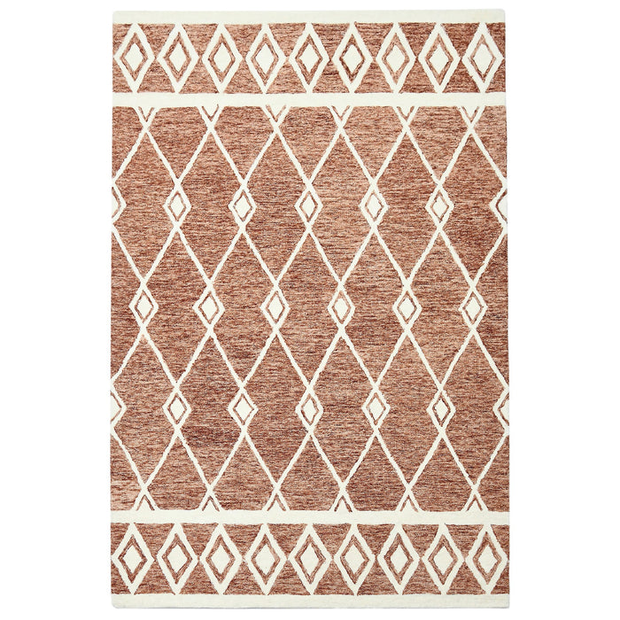 8' X 10' Wool Argyle Hand Hooked Area Rug - Rust And Ivory