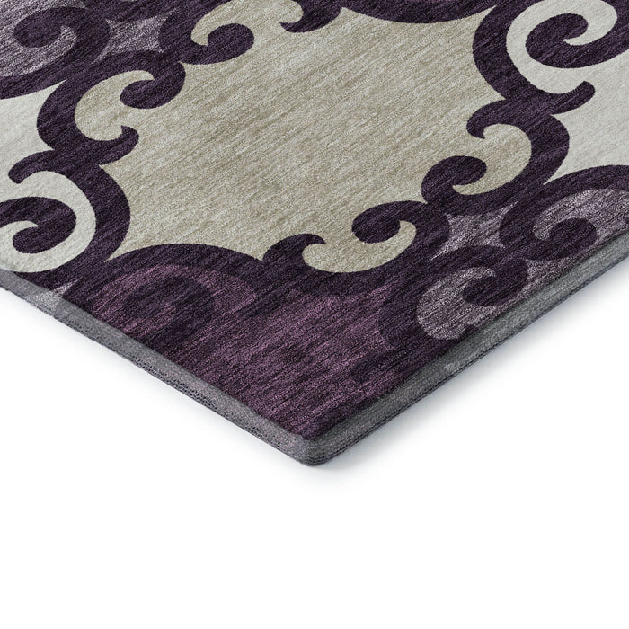 10' X 14' Trellis Washable Area Rug With UV Protection (670177) - Eggplant / Beige / Ivory
