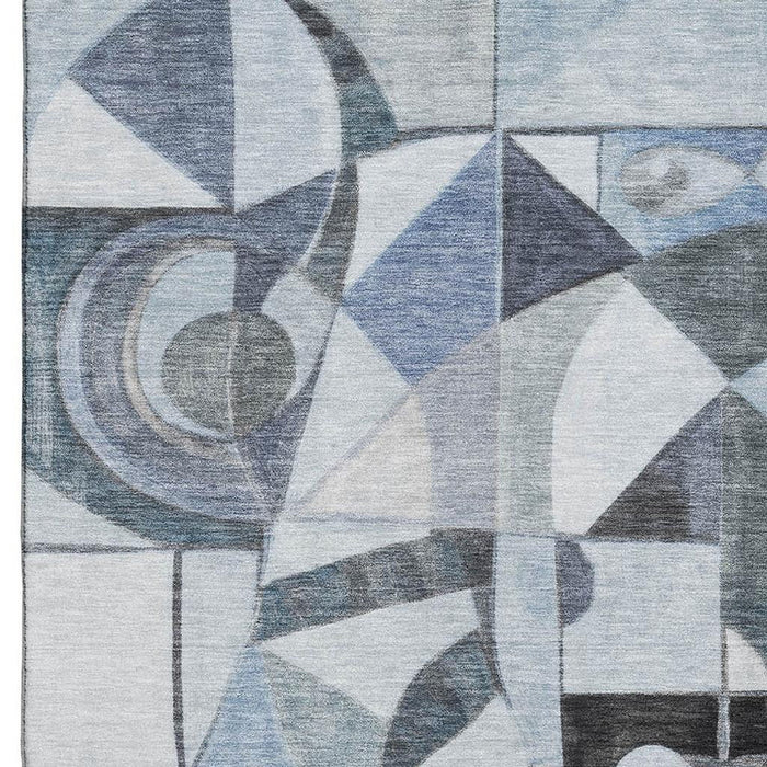 10' X 14' Abstract Washable Area Rug With UV Protection (700397) - Denim Blue / Ivory / Gray