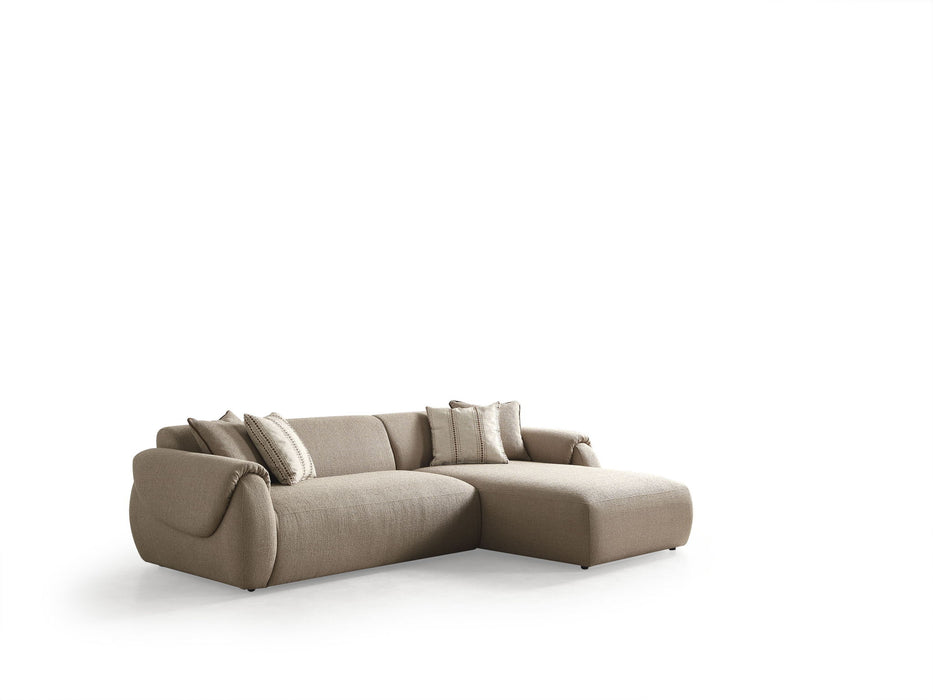 Boucle L Shaped Two Piece Sofa Chaise Sectional With Toss Pillows - Taupe