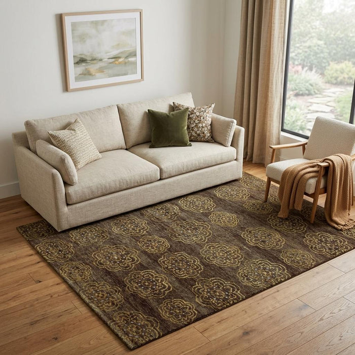 5' X 8' Floral Hand Knotted Area Rug (744168) - Brown / Yellow / Gold