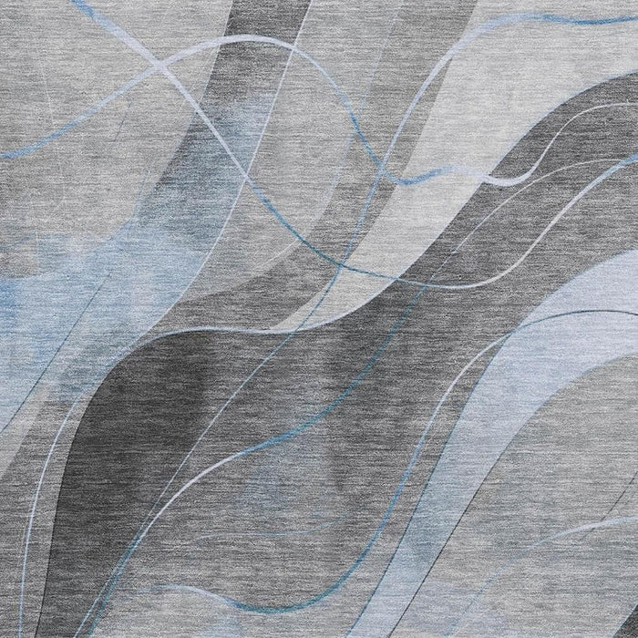 10' X 14' Abstract Washable Area Rug With UV Protection (696608) - Sky Blue / Gray / Silver