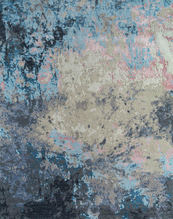 10' X 8' Contemporary Abstract Hand Knotted Area Rug - Blue