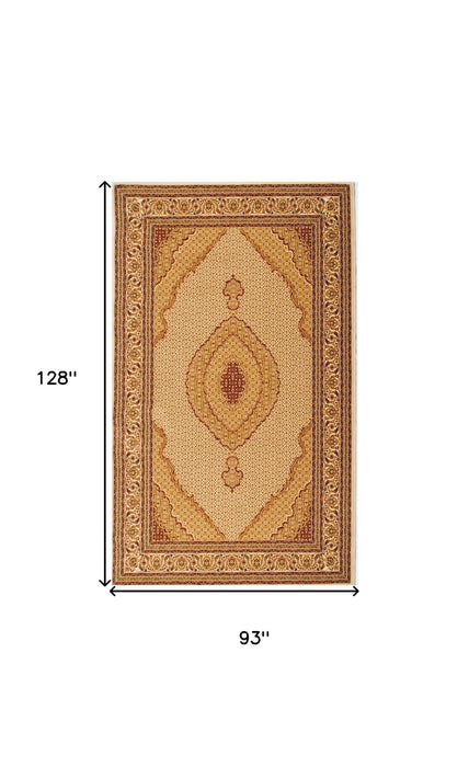 8' x 11' Oriental Power Loom Area Rug - Ivory And Beige