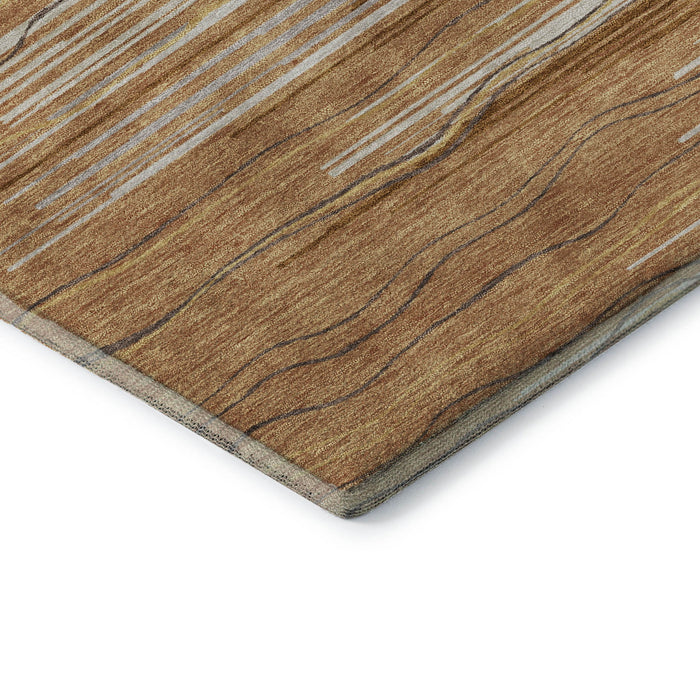 10' X 14' Striped Washable Area Rug With UV Protection (678407) - Rust / Ivory / Gold