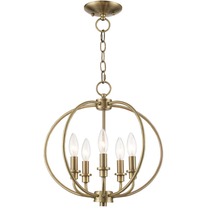 15" Five Light Dimmable Chandelier With Shades - Antiqued Brass