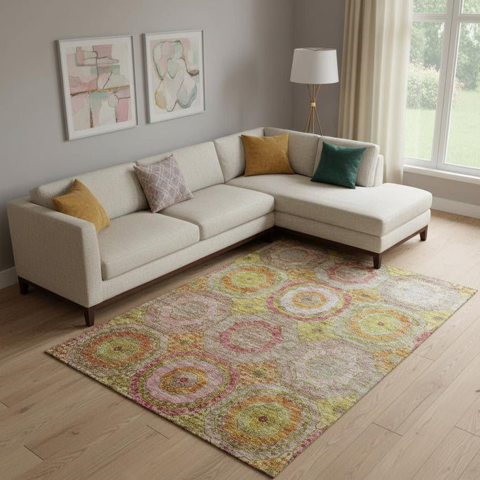 10' X 14' Geometric Washable Area Rug With UV Protection (716497) - Orange / Pink