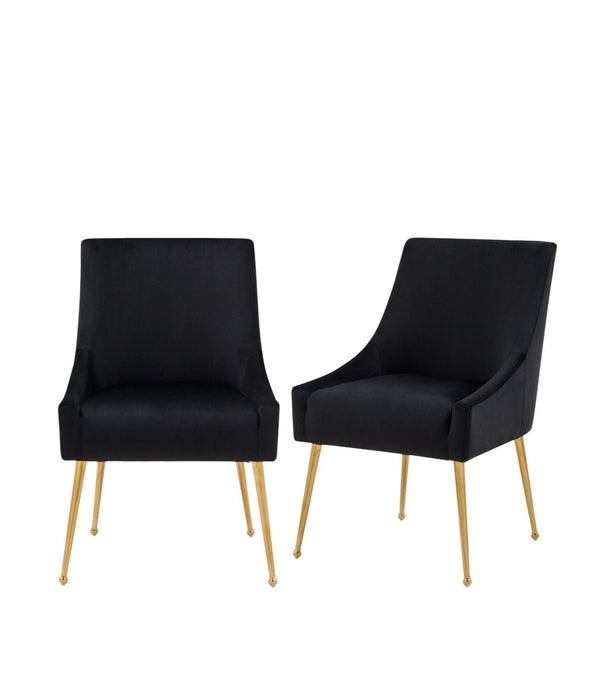 Upholstered Velvet Wing Back Dining Arm Chairs (Set of 2) - Black