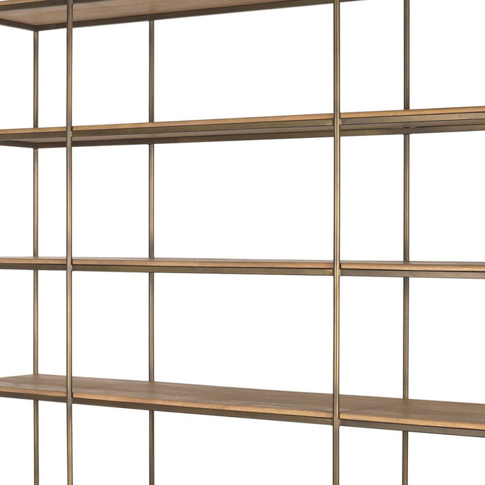 Three Tier Bookcase With Four Doors - Antiqued Brass / Light Brown
