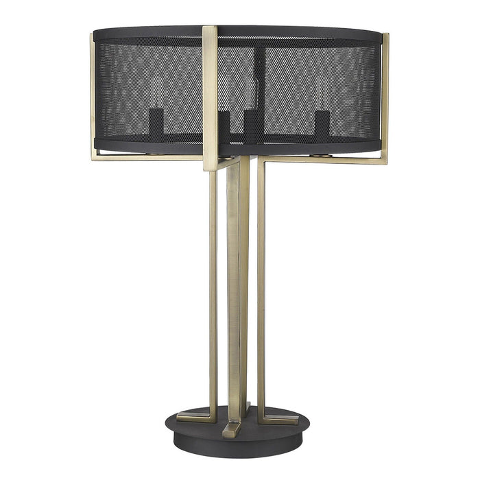 Metal Four Light Geometric Table Lamp With Black Drum Shade - Brass