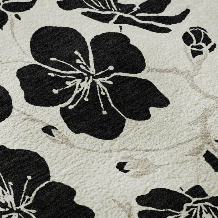 10' X 14' Floral Washable Area Rug With UV Protection (681161) - Ivory / Black