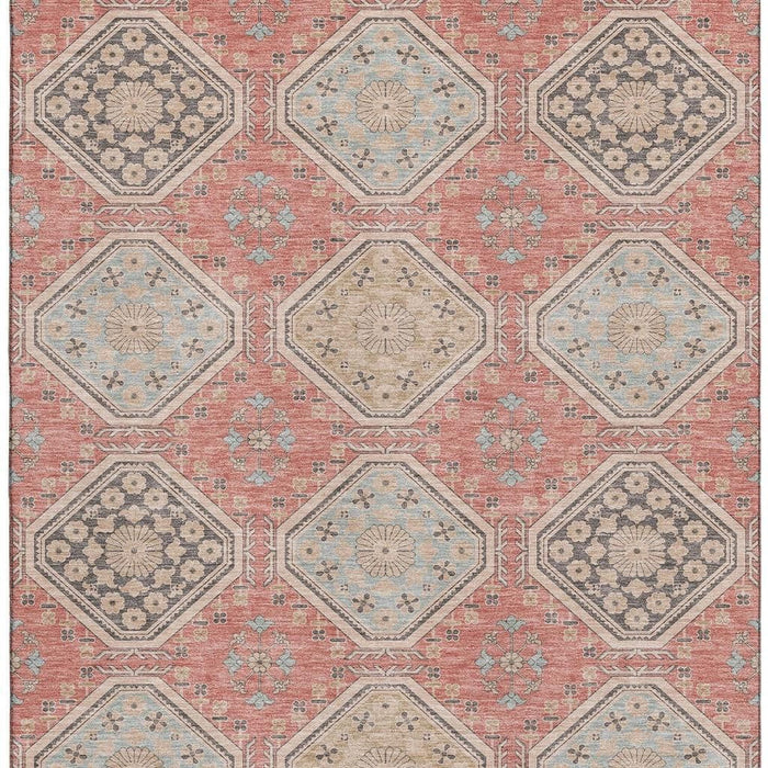 10' X 14' Floral Washable Area Rug With UV Protection (693756) - Salmon / Beige / Gray