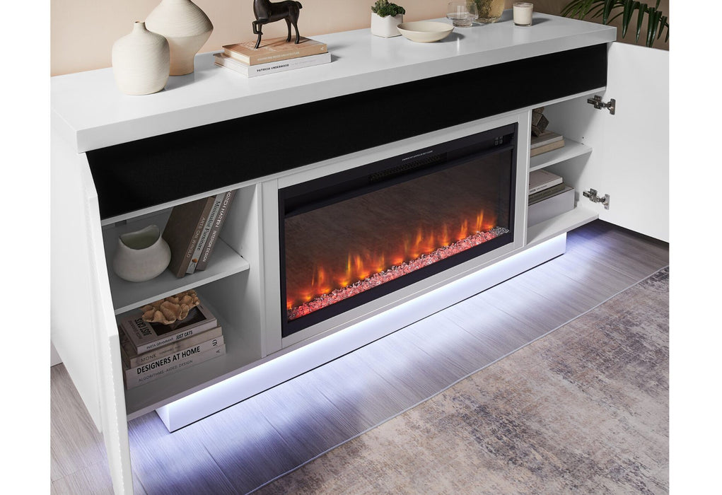 Aileen - 76" Entertainment Unit With LED, Speakers, Crystal Inserts And Pop Up Center Doors - White
