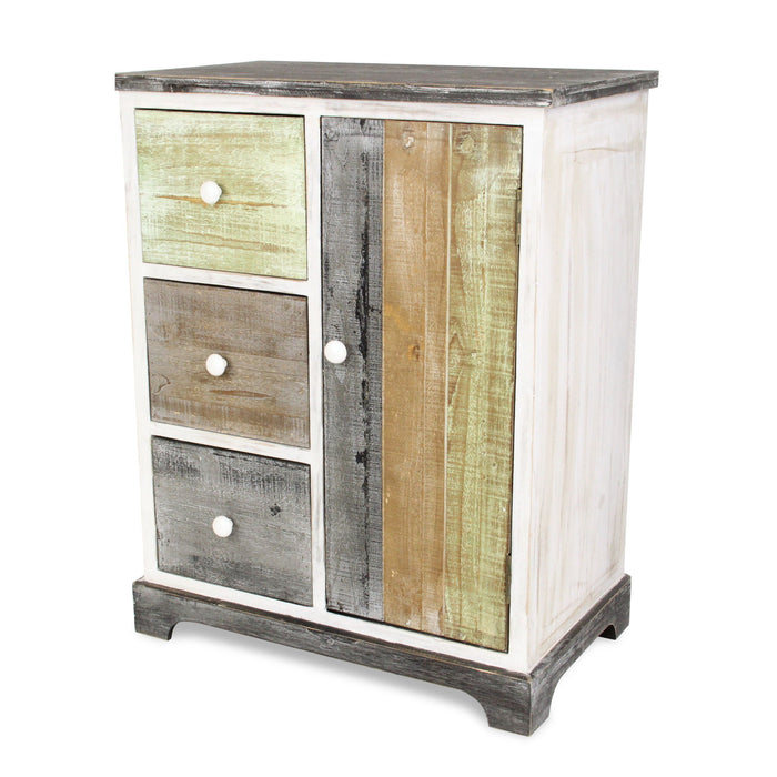 Rustic Wood End Table With Three Drawers - White And Black
