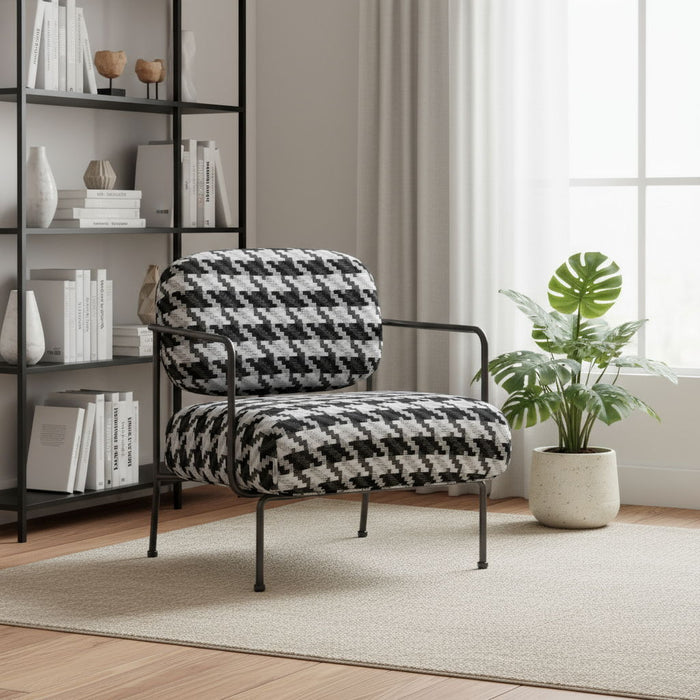 29" Upholstered Houndstooth Arm Chair - Black And White