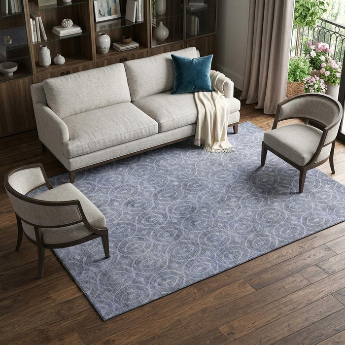 10' X 14' Geometric Washable Area Rug With UV Protection (691872) - Denim Blue / Ivory