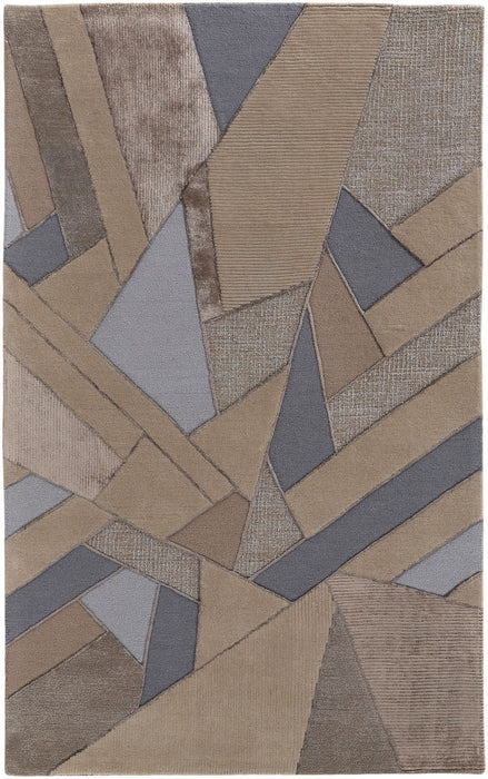 5' x 8' Wool Geometric Tufted Handmade Area Rug - Tan Brown And Blue