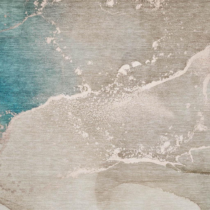 5' X 8' Abstract Washable Area Rug With UV Protection (647214) - Teal / Beige / Ivory