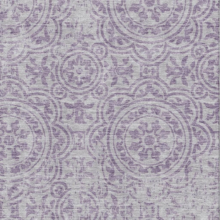 9' X 12' Medallion Washable Area Rug With UV Protection - Lavender / Ivory