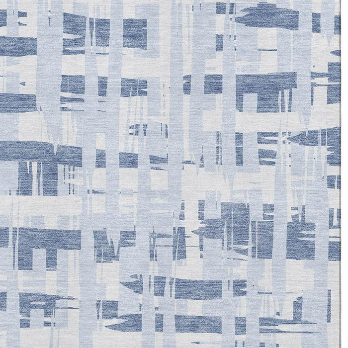 10' X 14' Striped Washable Area Rug With UV Protection (705665) - Blue / Ivory