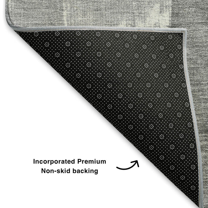 10' X 14' Abstract Geometric Washable Area Rug With UV Protection (705335) - Gray / Ivory